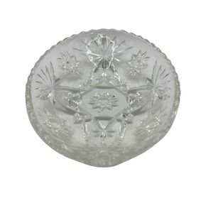 Vintage Clear Cut Crystal Glass‎ Candy Dish Bowl Starburst Pattern 9"